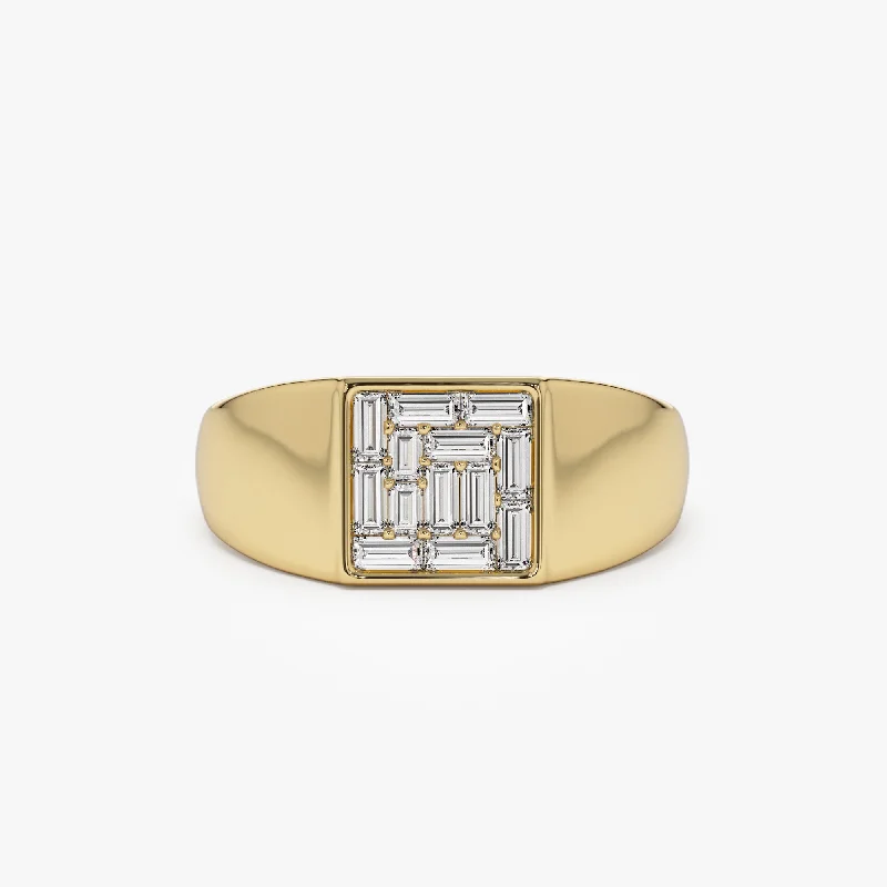 14k Square Illusion Setting Baguette Pinky Ring