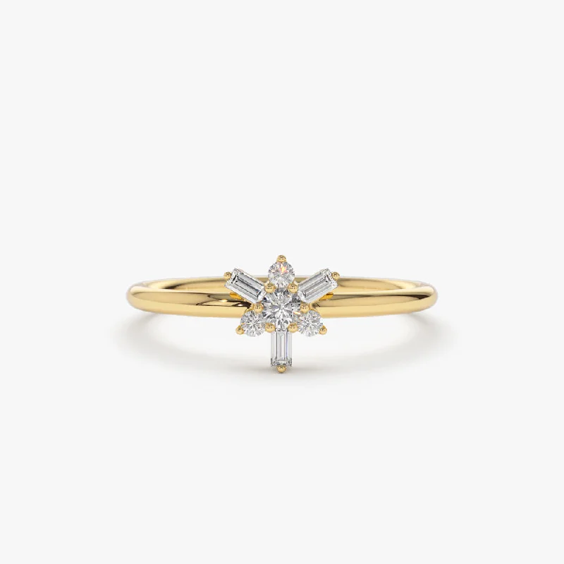 Handcrafted Beauty At Affordable Prices 14k Triangle Shape Baguette & Round Diamond Stacking Ring Handcrafted Beauty At Affordable Prices 14k Triangle Shape Baguette & Round Diamond Stacking Ring