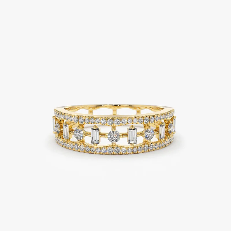 14K Unique Baguette Diamond Wedding Ring