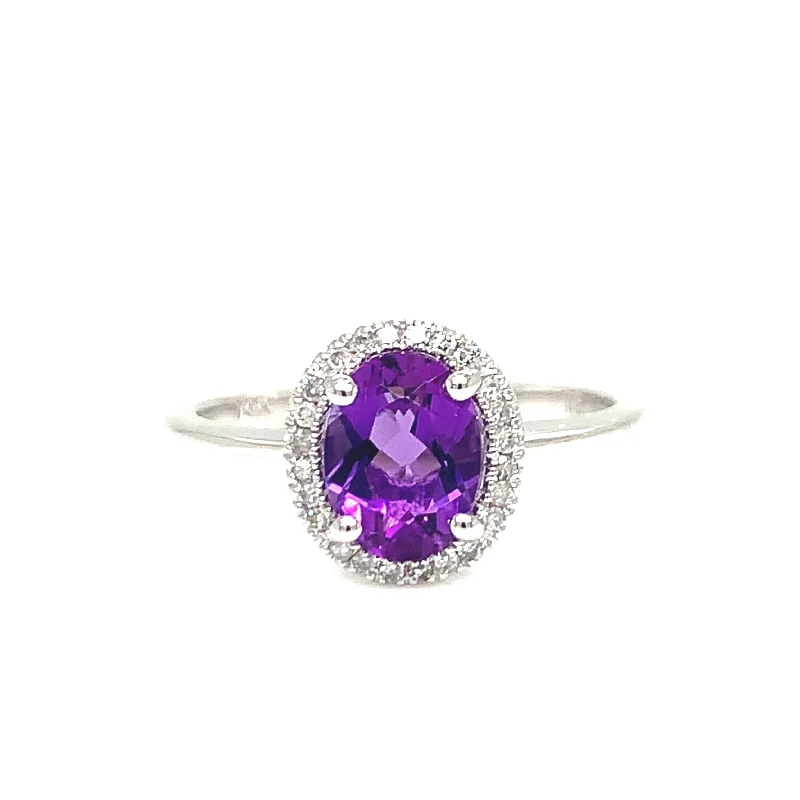 14K white Gold Amethyst with Diamonds Halo Ring