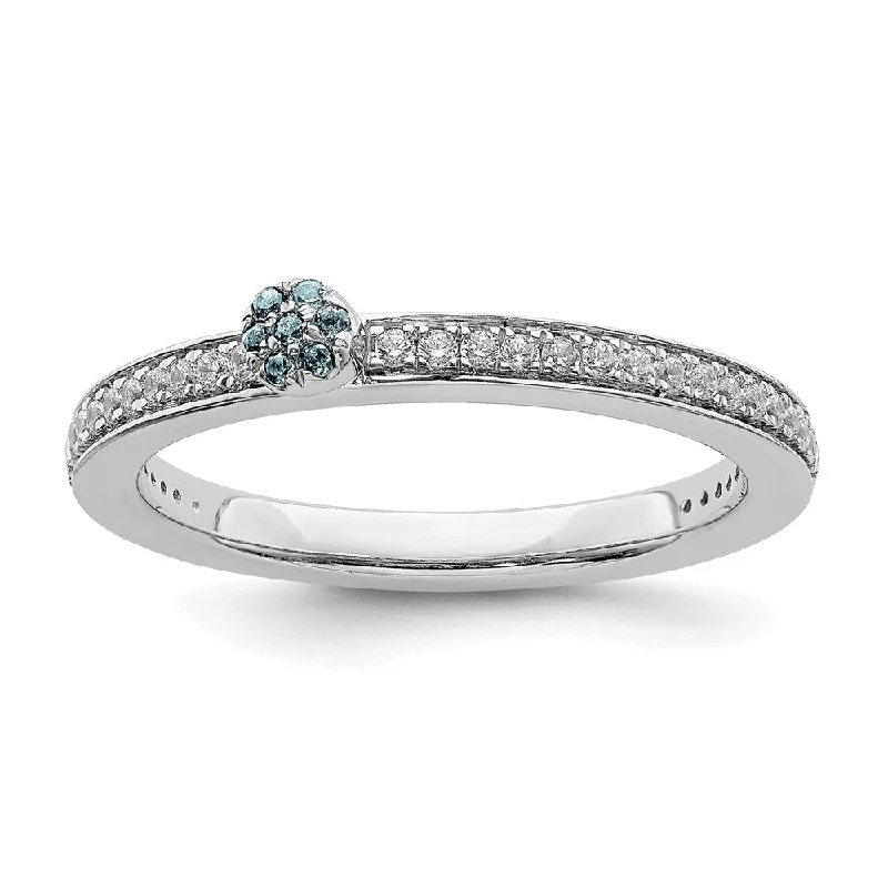 14k White Gold, Aquamarine & 1/8 Ctw Diamond Stackable Ring