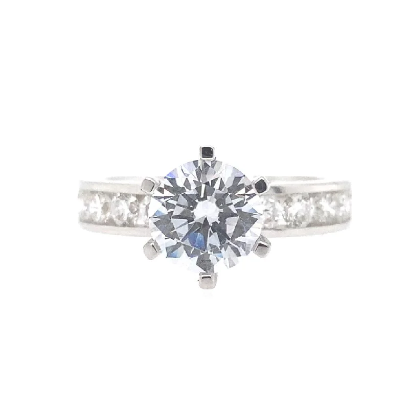 14K White Gold Classic Channel Set Round Diamond Engagement Ring