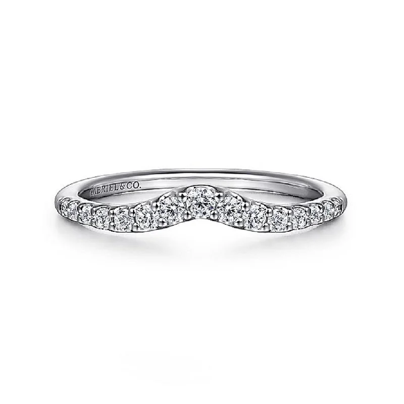 14K White Gold Curved Diamond Anniversary Band