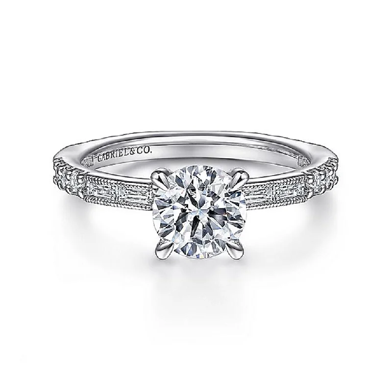 14K White Gold 'Luca' Art Deco Inspired Hidden Halo Round Diamond Engagement Ring