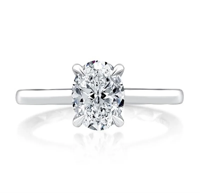 14K White Gold Oval Center Solitaire Engagement Ring