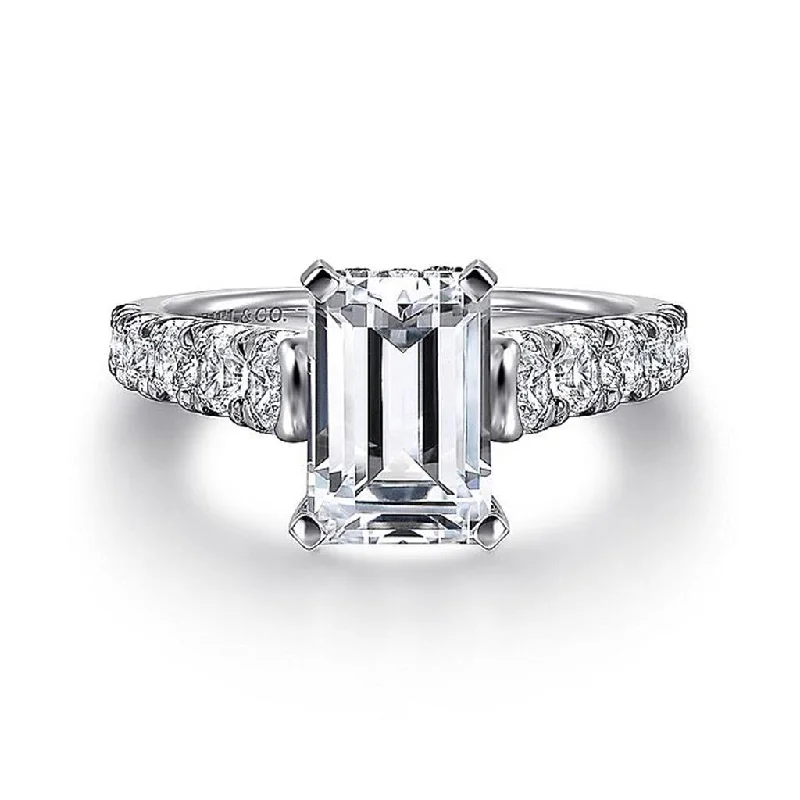 14K White Gold 'Piper' Hidden Halo Emerald Cut Diamond Engagement Ring