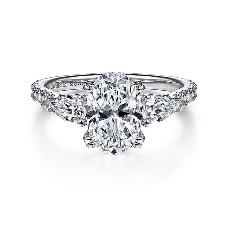 14K White Gold 'Sookie' Three Stone Oval Diamond Engagement Ring