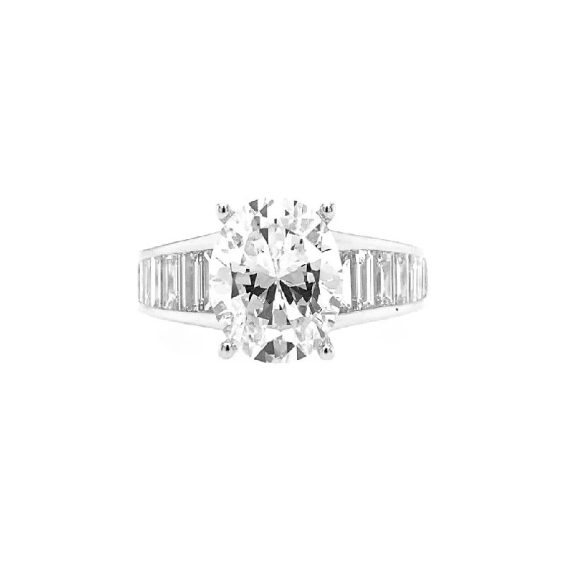 14K White Gold Wide Band Oval Diamond Engagement Ring