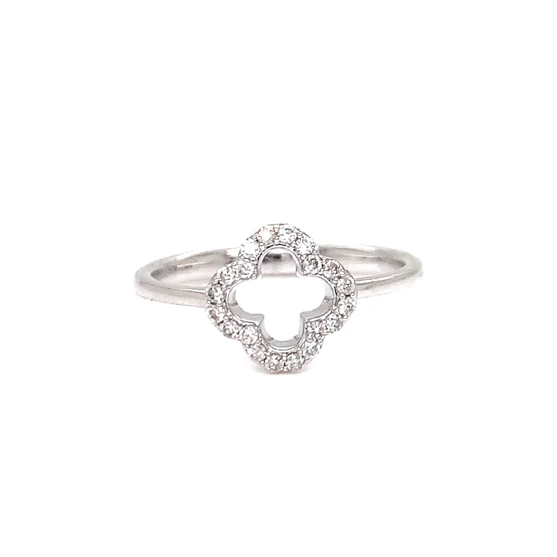 14K White Gold with Diamonds Clover Ring