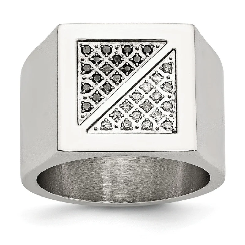 Handcrafted Jewelry Sale – Unique Designs At Low Prices 15mm Stainless Steel & 1/4 Ctw Two-Tone Diamond Polished Tapered Band