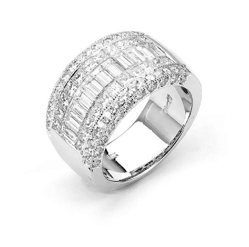 18K White Gold Diamond Cluster Wide Band Ring