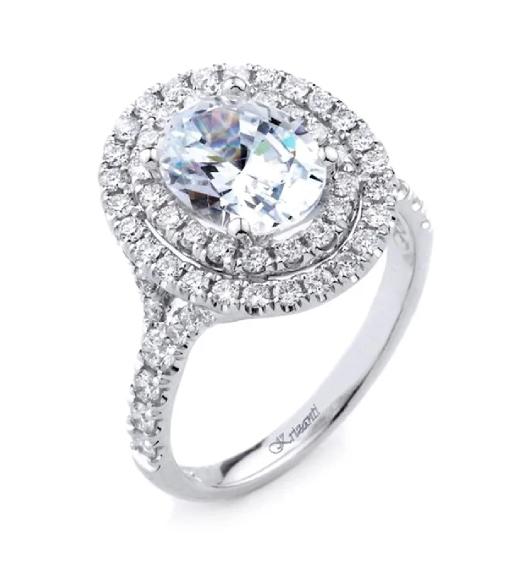 18K White Gold Double Halo Oval Diamond Engagement Ring