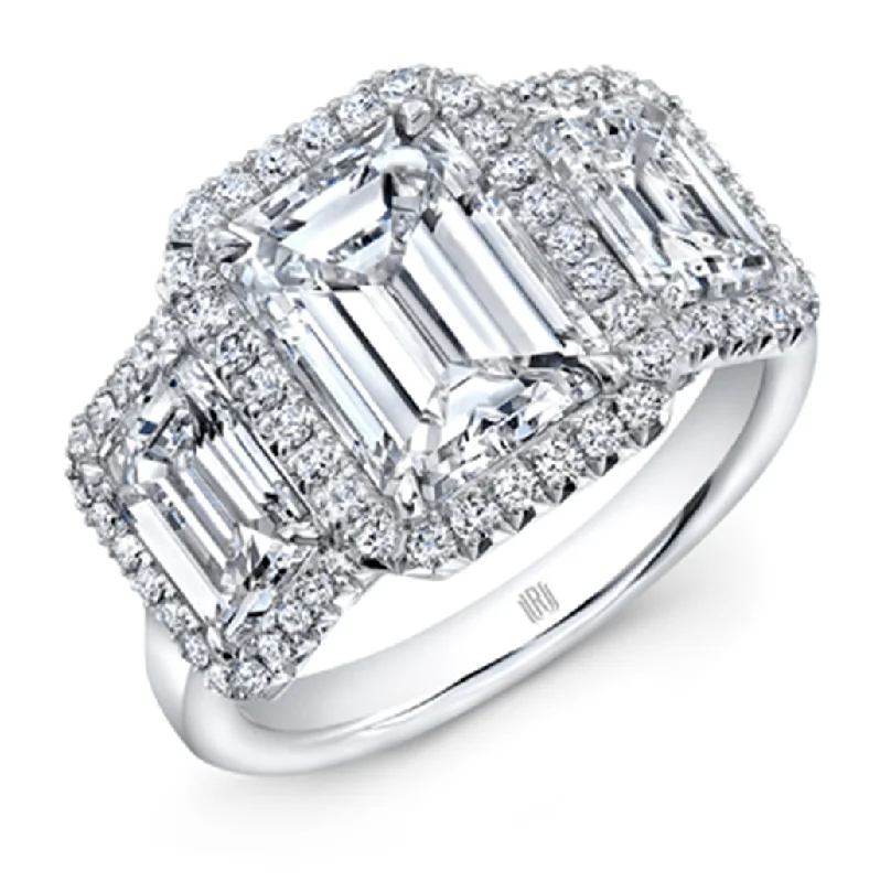 Personalized Jewelry At Special Discount Rates 18K White Gold 1.01Ct Emerald Cut Diamond Three Stone Halo Engagement Ring Personalized Jewelry At Special Discount Rates 18K White Gold 1.01Ct Emerald Cut Diamond Three Stone Halo Engagement Ring