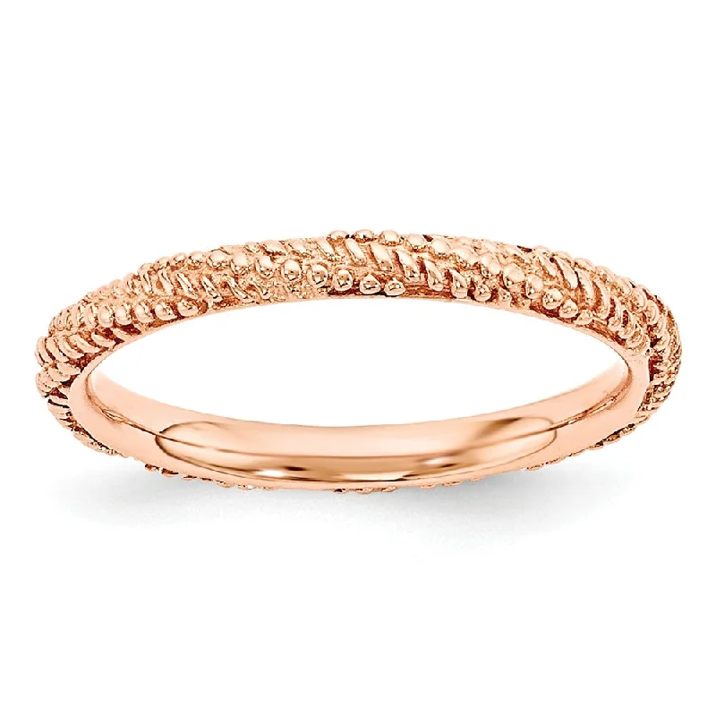 Affordable Luxury Jewelry For Every Occasion 2.25mm Rose Gold Tone Plated Sterling Silver Stackable Textured Band