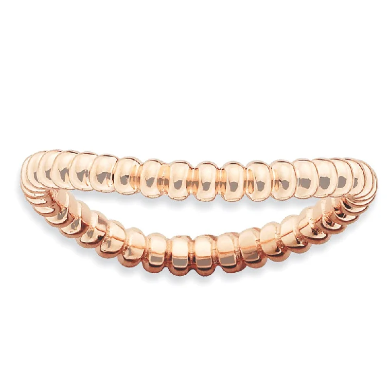 2.25mm Stackable 14K Rose Gold Plated Silver Curved Beaded Band