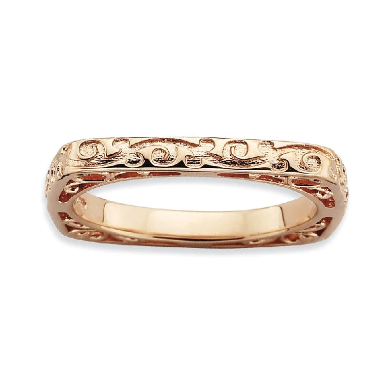 2.25mm Stackable 14K Rose Gold Plated Silver Square Scroll Band