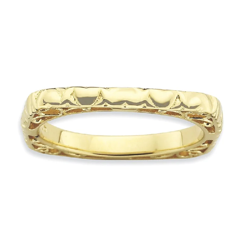 2.25mm Stackable 14K Yellow Gold Plated Silver Square Heart Band