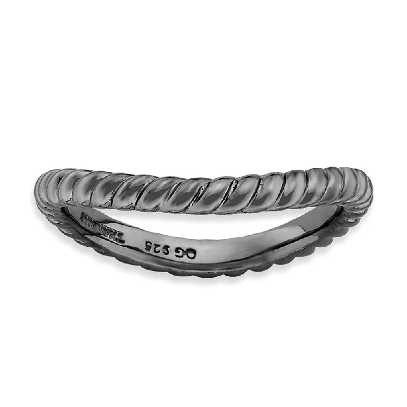 2.25mm Stackable Black Plated Silver Curved Rope Band