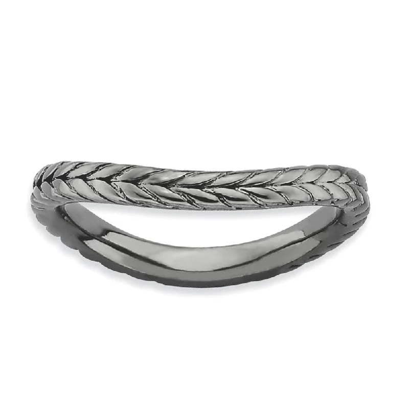 2.25mm Stackable Black Plated Silver Curved Wheat Band