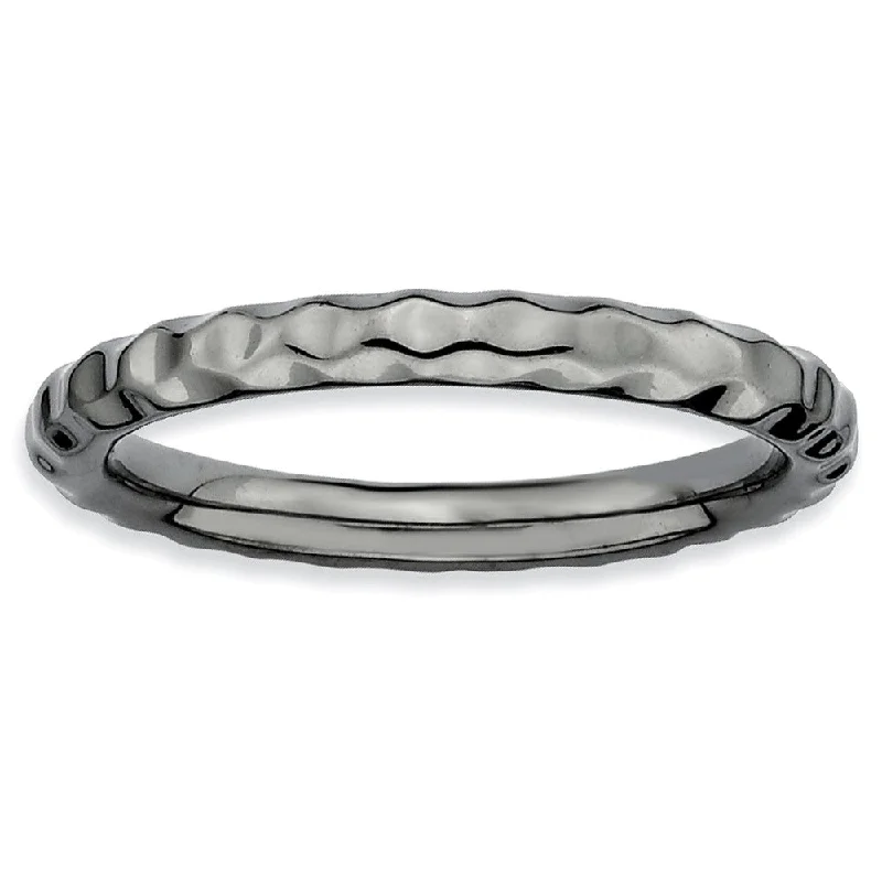 Best-Selling Jewelry Styles Now At Exclusive Discounts 2.25mm Stackable Black Plated Silver Hammered Band