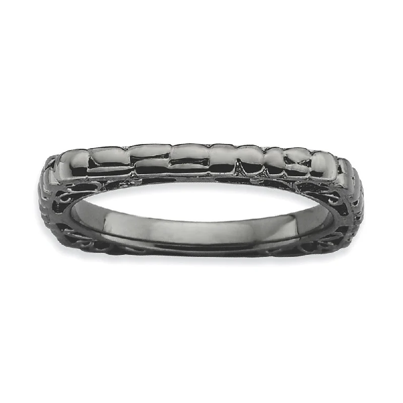 2.25mm Stackable Black Plated Silver Square Cobblestone Band