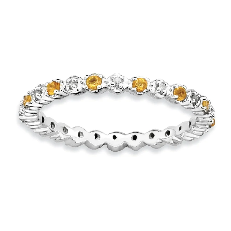 Huge Savings On Premium Jewelry Styles 2.25mm Stackable Citrine & .04 Ctw HI/I3 Diamond Silver Band