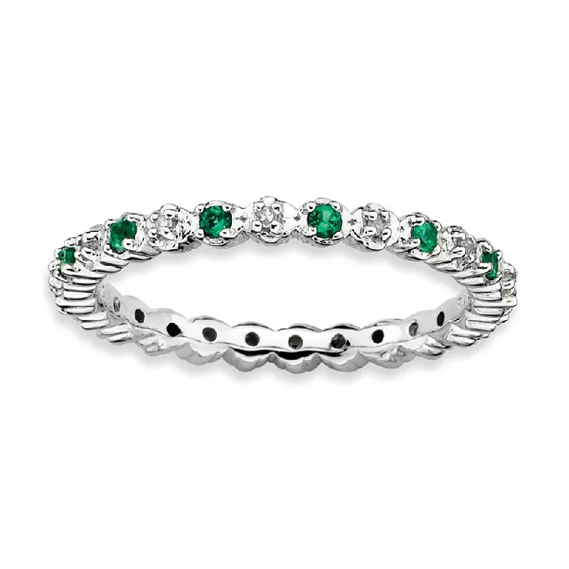 Upgrade Your Collection With Our Limited-Time Jewelry Sale 2.25mm Stackable Created Emerald & .04 Ctw HI/I3 Diamond Silver Band