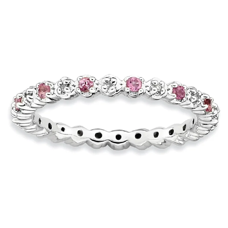 Seasonal Jewelry Clearance – Best Styles At The Lowest Prices 2.25mm Stackable Pink Tourmaline & .04Ctw HI/I3 Diamond Silver Band