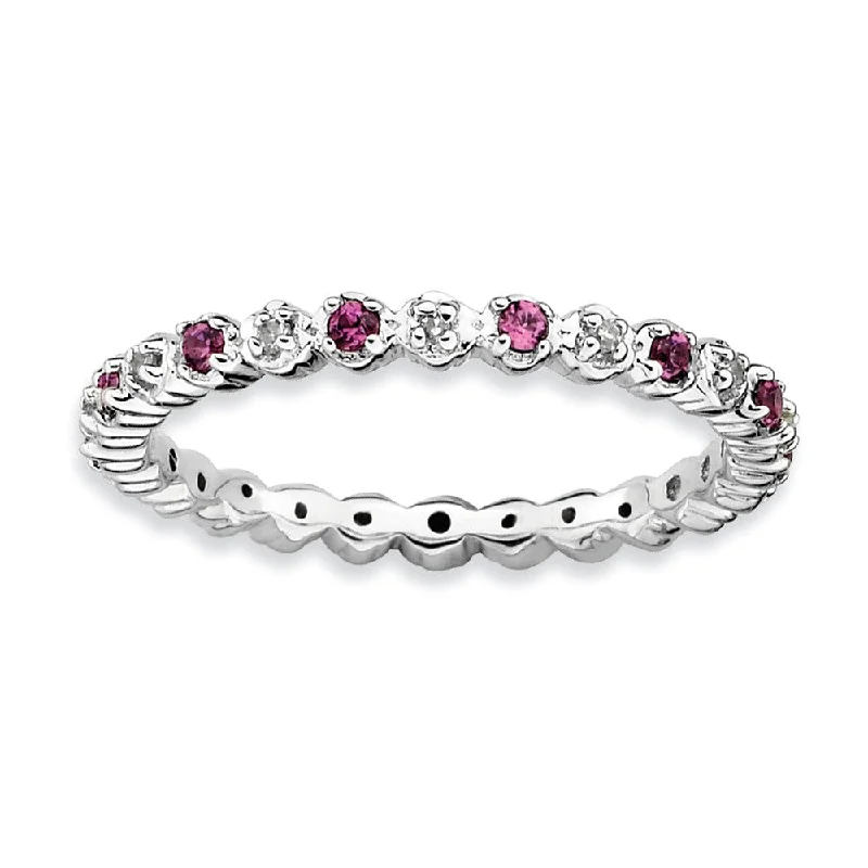 The Biggest Jewelry Sale Of The Year Is Here 2.25mm Stackable Rhodolite Garnet & .04 Ctw HI/I3 Diamond Silver Band