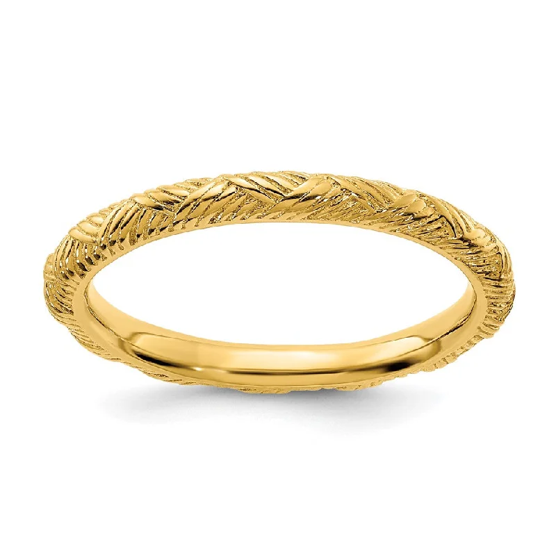 2.25mm Sterling Silver 14k Yellow Gold Plated Basket Weave Stack Band