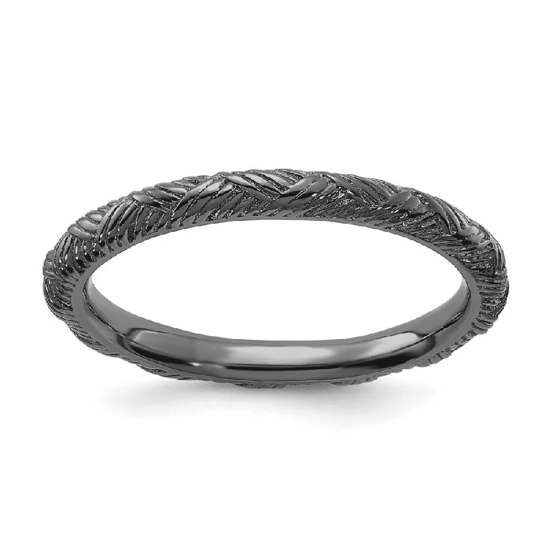 2.25mm Sterling Silver Black Ruthenium Plated Basket Weave Stack Band