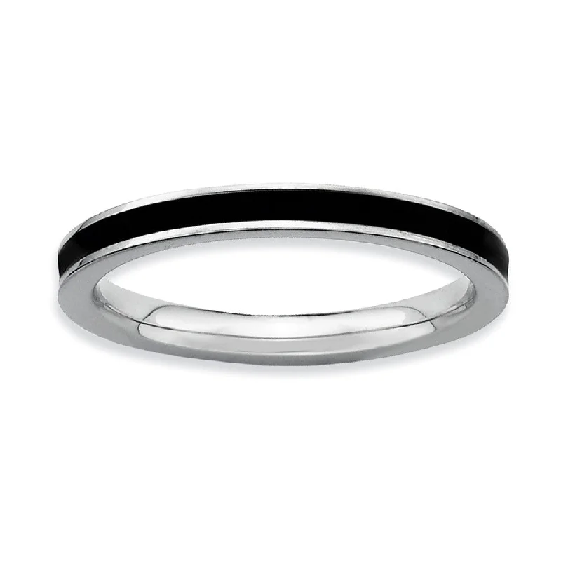 Elegant Jewelry Pieces At Unbelievable Prices 2.25mm Sterling Silver Stackable Black Enameled Band