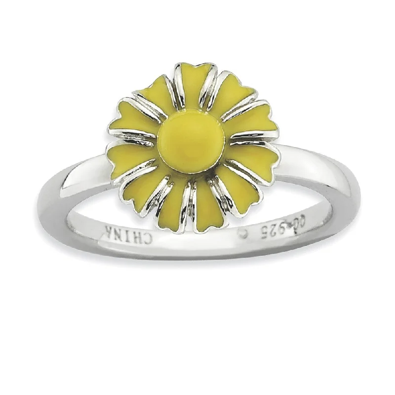 High-Quality Gemstone Jewelry For Special Occasions 2.25mm Sterling Silver Stackable Enameled Daisy Ring