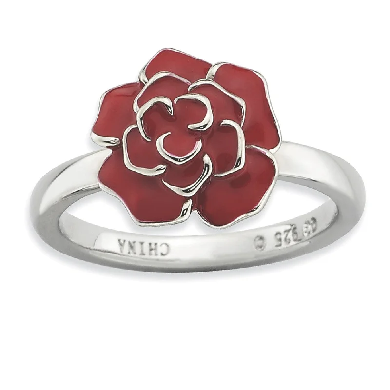 Must-Have Jewelry At Unbelievable Discounts 2.25mm Sterling Silver Stackable Enameled Red Rose Ring