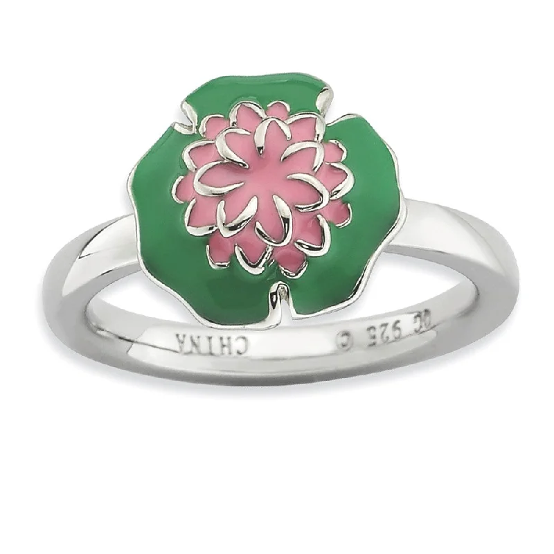 Dazzle With Discounts – Shop Jewelry On Sale 2.25mm Sterling Silver Stackable Enameled Water Lily Ring