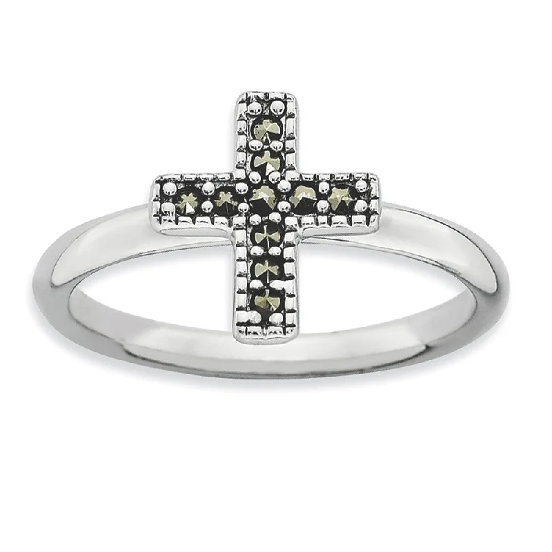 Luxury Meets Affordability – Jewelry Sale Live Now 2.25mm Sterling Silver Stackable Marcasite Cross Ring
