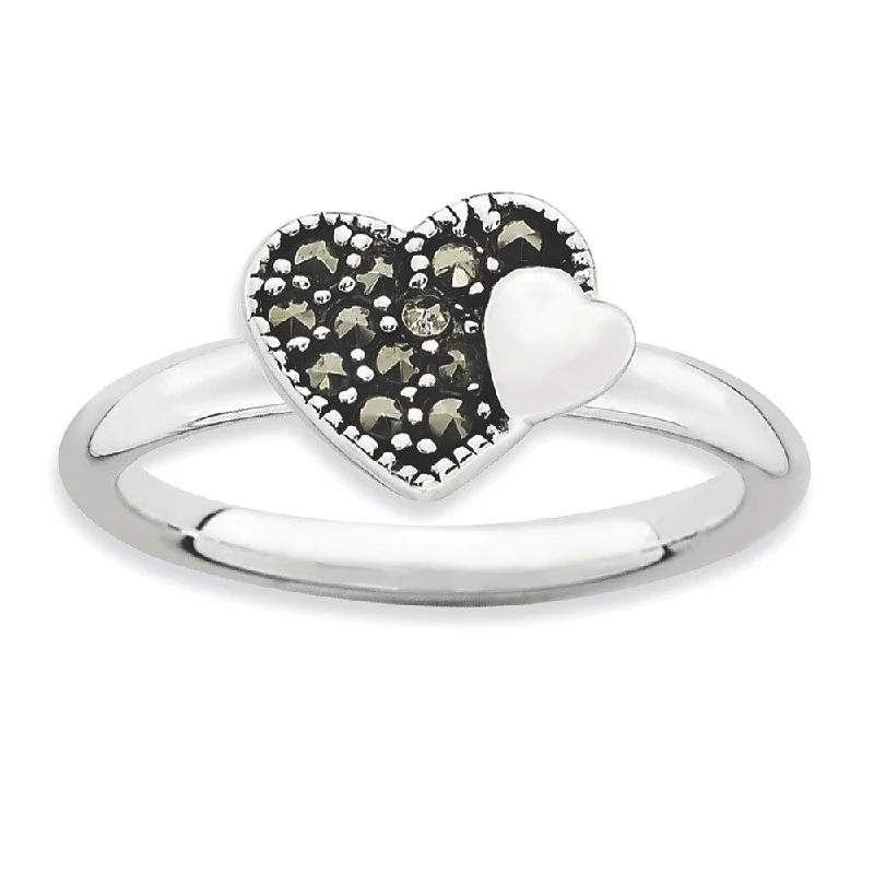 Save On Luxury Jewelry Pieces – Limited-Time Offers 2.25mm Sterling Silver Stackable Marcasite Heart Ring