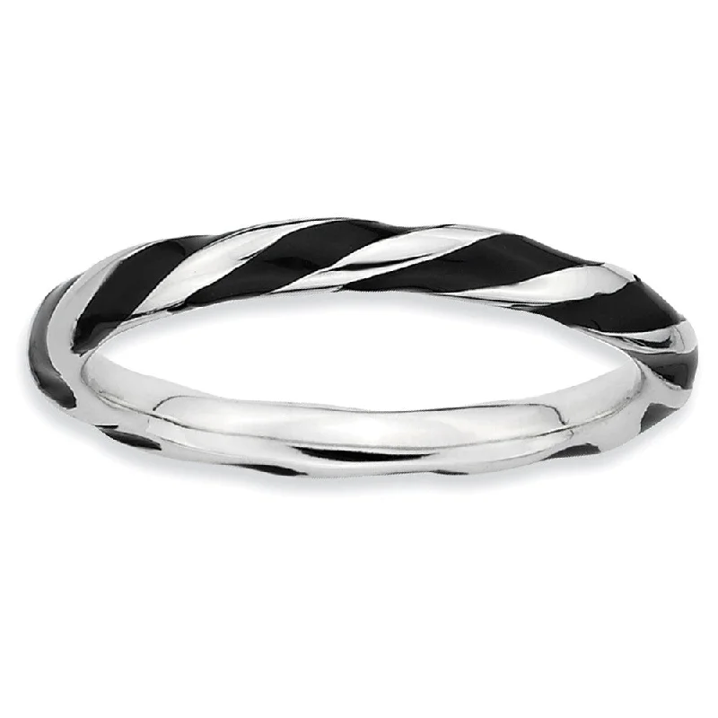 Discounted Jewelry For A Glamorous Look 2.4mm Silver Twisted Black Enameled Stackable Band