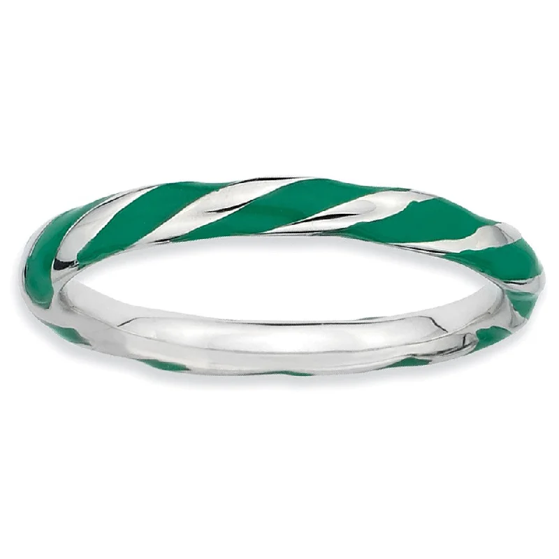 Exclusive Gemstone Jewelry Markdowns – Shop Now 2.4mm Silver Twisted Green Enameled Stackable Band