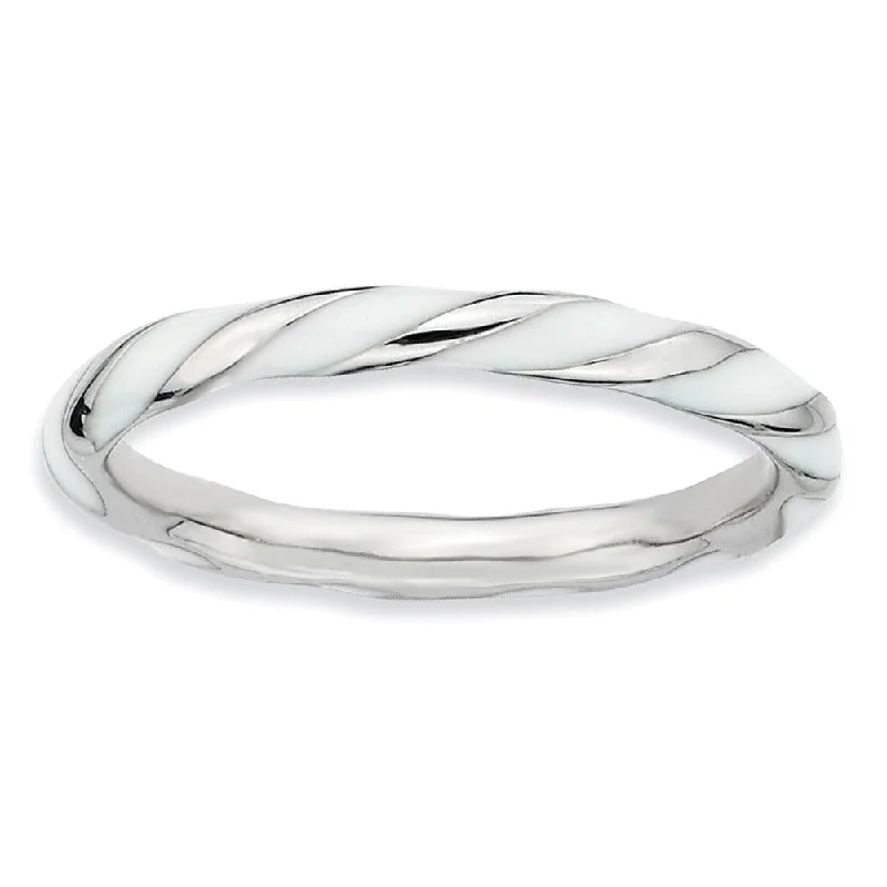 Upgrade Your Jewelry Collection For Less 2.4mm Silver Twisted White Enameled Stackable Band