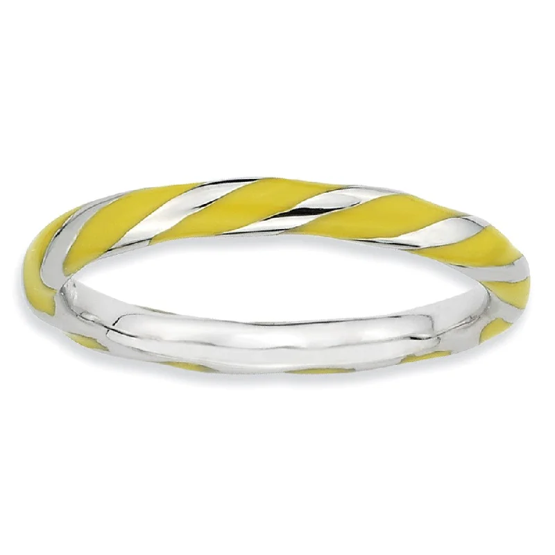 Timeless Elegance Now At Special Discounts 2.4mm Silver Twisted Yellow Enameled Stackable Band
