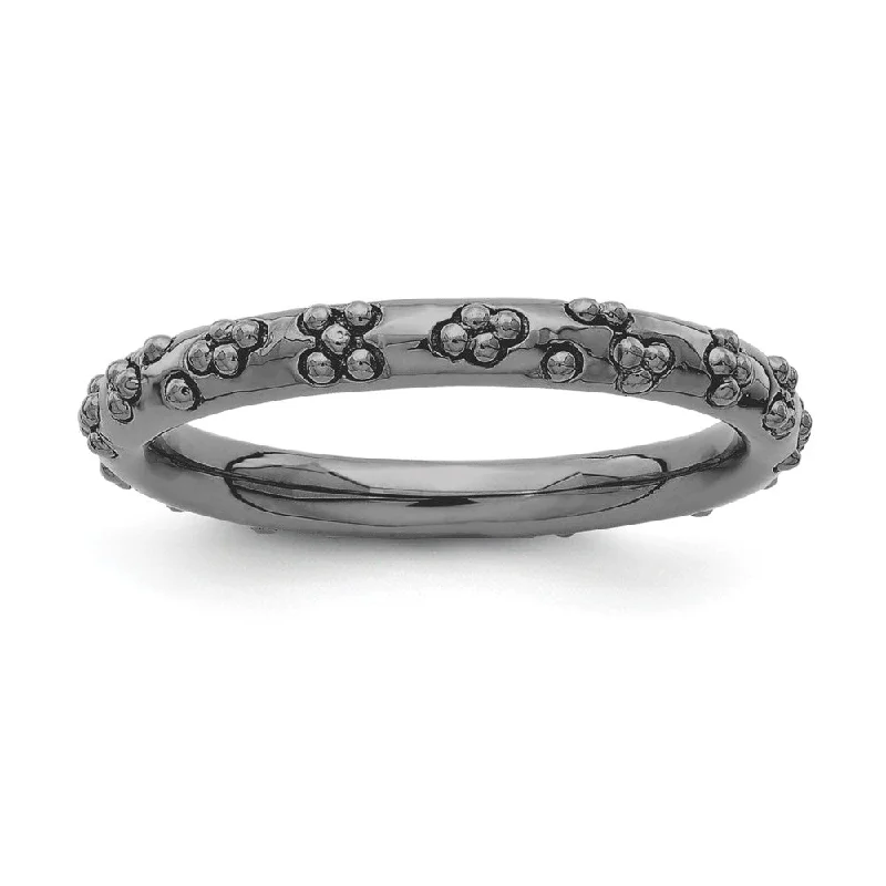 Fashion-Forward Geometric Jewelry For Contemporary Style 2.5mm Black Plated Sterling Silver Stackable Textured Band