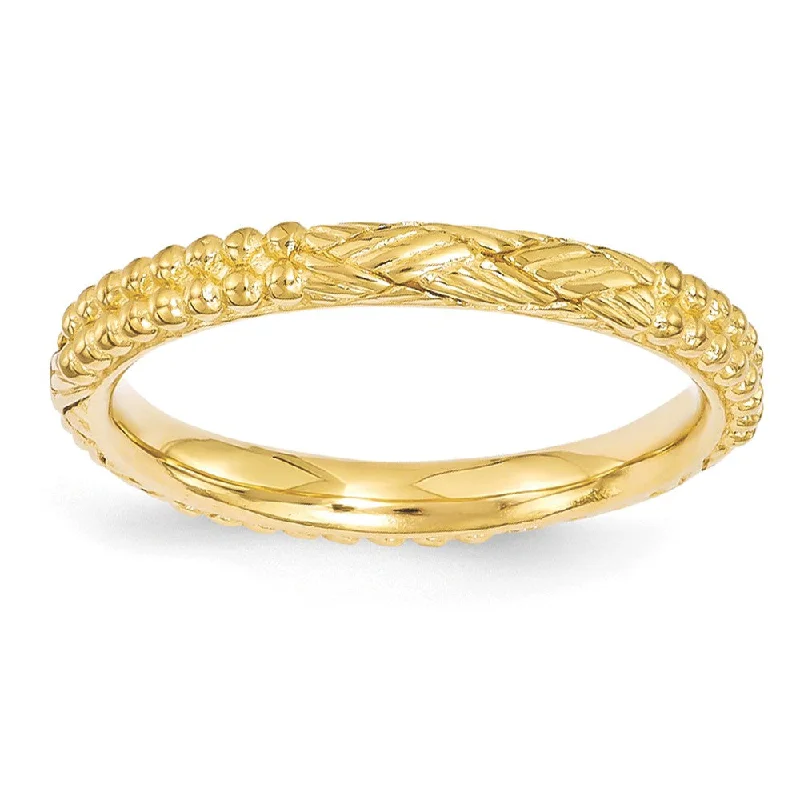 Luxury Jewelry At Unbeatable Discounts 2.5mm Gold Tone Plated Sterling Silver Stackable Patterned Band