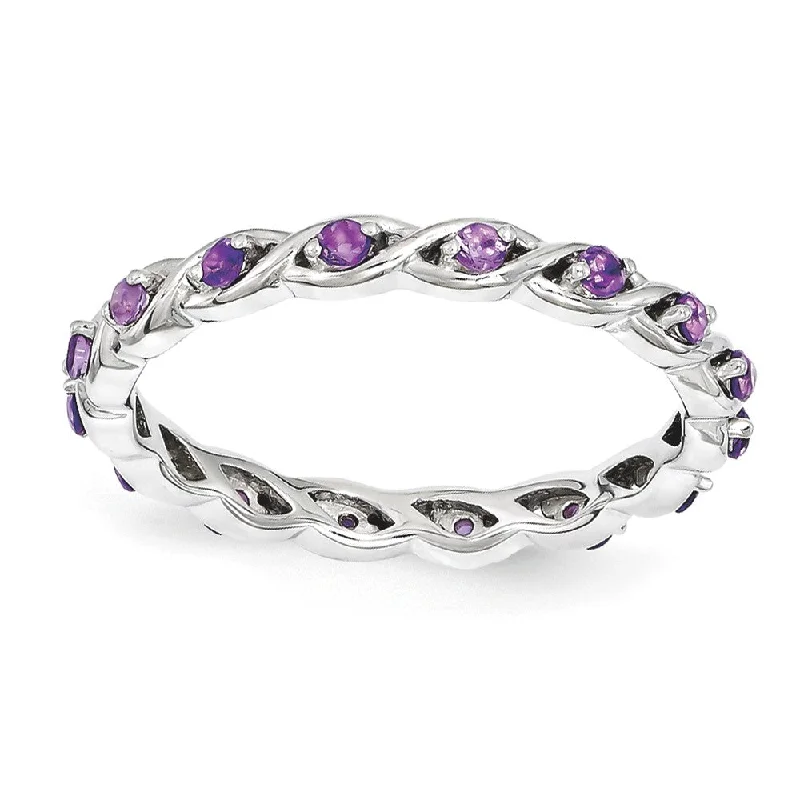Exclusive Jewelry Markdowns – Limited-Time Offer 2.5mm Rhodium Plated Sterling Silver Stackable Amethyst Twist Band