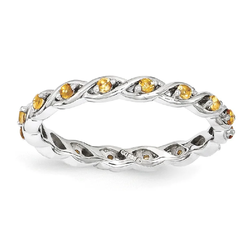 2.5mm Rhodium Plated Sterling Silver Stackable Citrine Twist Band