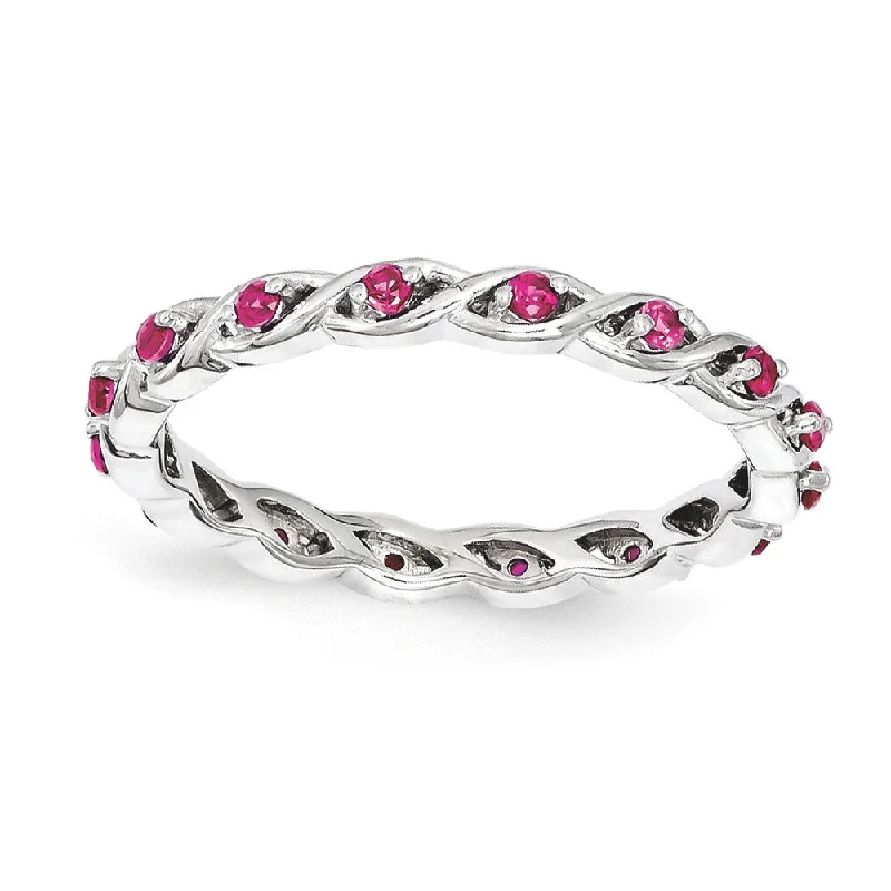Elegant Jewelry Styles At Budget-Friendly Prices 2.5mm Rhodium Plated Sterling Silver Stackable Created Ruby Twist Band