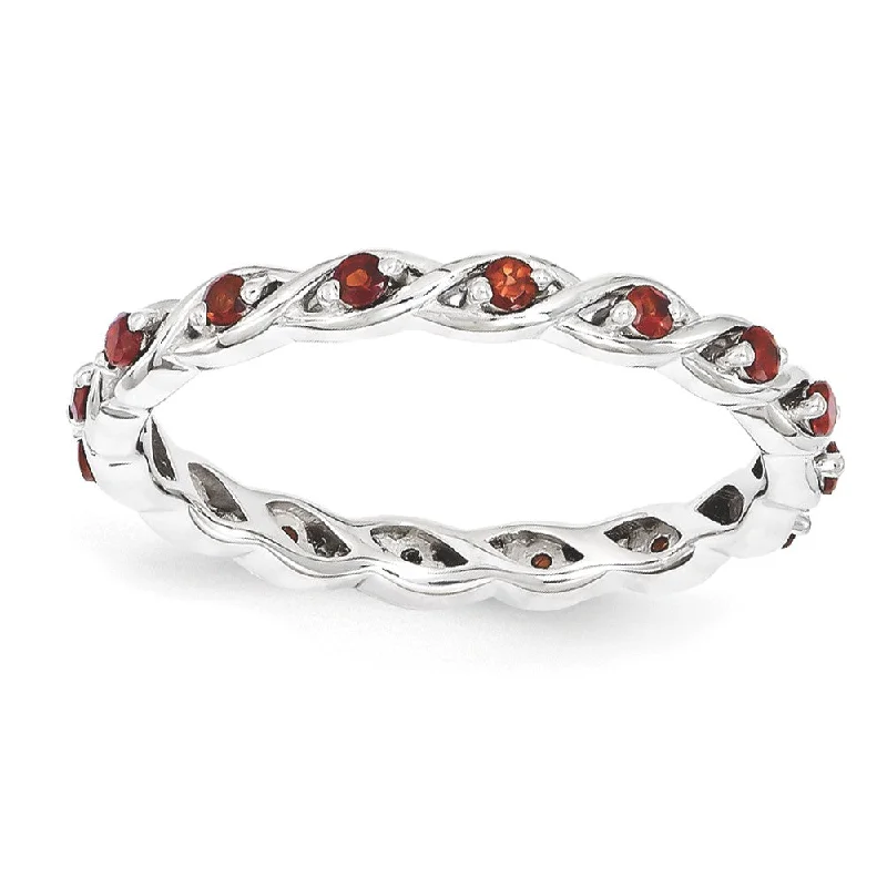 Special Sale On Handcrafted Jewelry – Shop Today 2.5mm Rhodium Plated Sterling Silver Stackable Garnet Twist Band