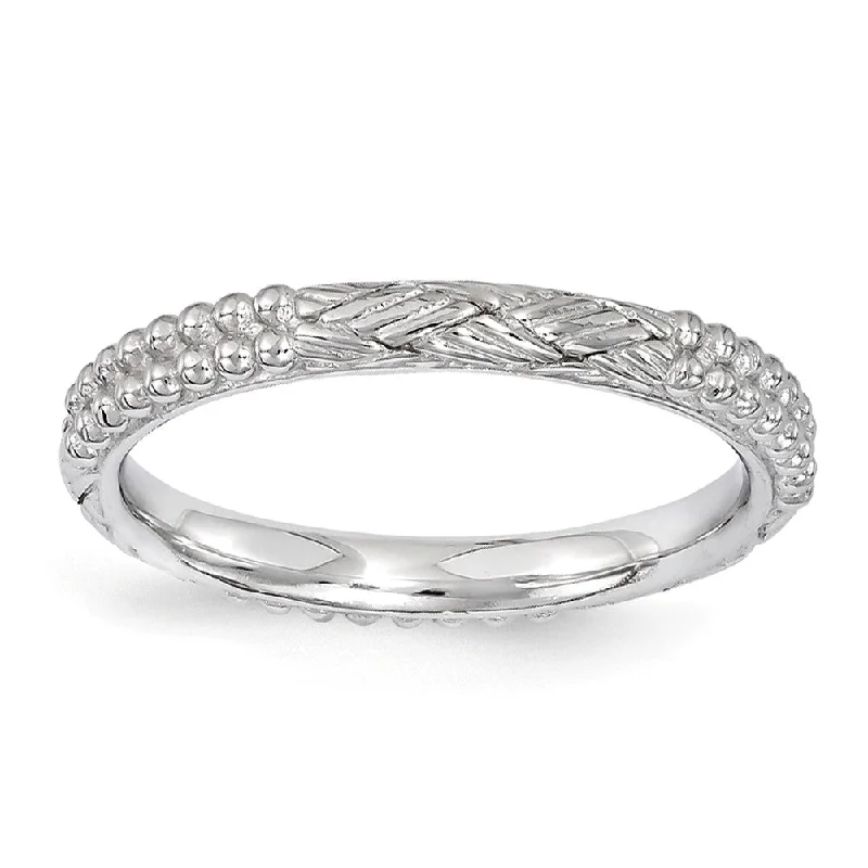 Unique Jewelry For Less – Shop The Sale Now 2.5mm Rhodium Plated Sterling Silver Stackable Patterned Band