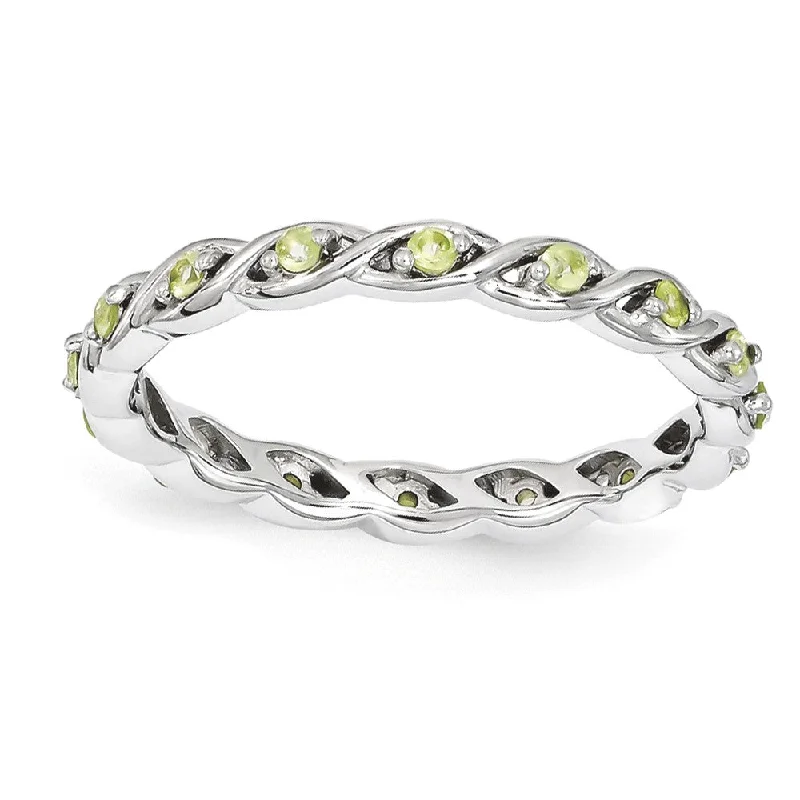 Luxury Jewelry Clearance – Shop Premium Styles Now 2.5mm Rhodium Plated Sterling Silver Stackable Peridot Twist Band
