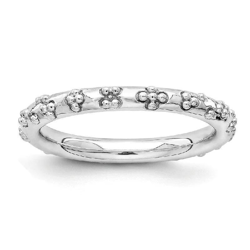 Discounted Jewelry For A Glamorous Look 2.5mm Rhodium Plated Sterling Silver Stackable Textured Band
